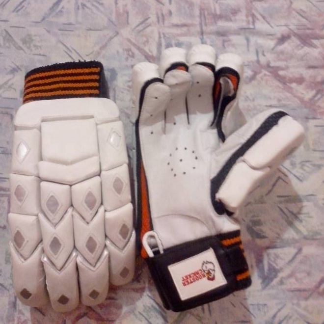 Cricket Batting Gloves Black White Orange Lining Right & Left Handed