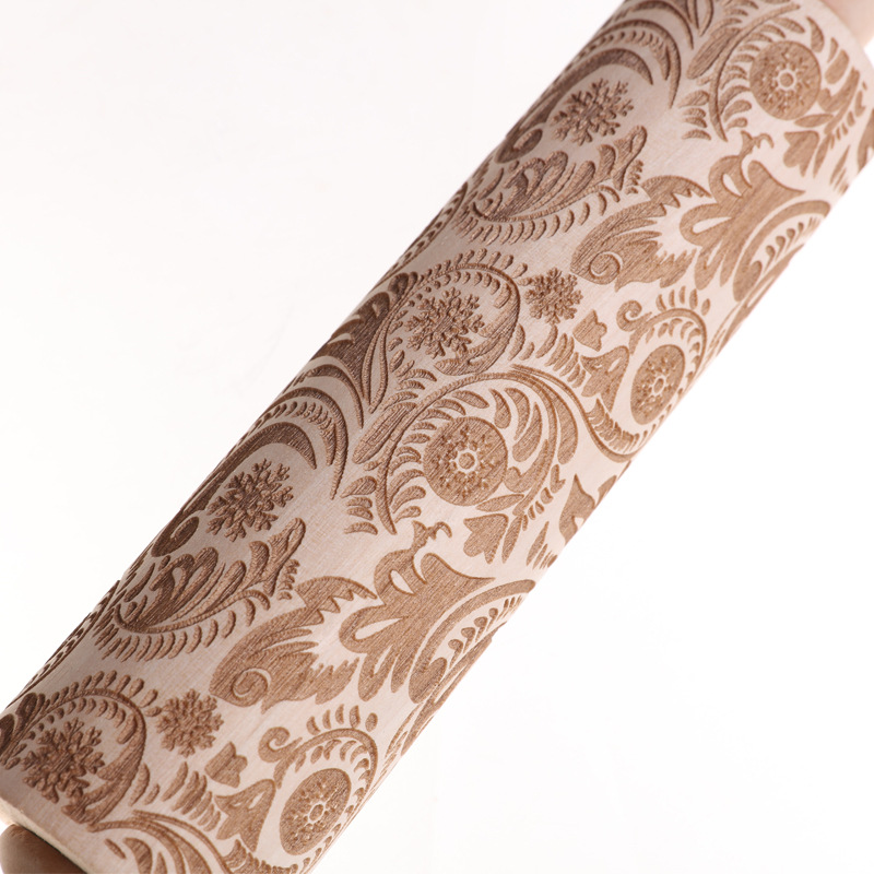 Amazon Hot Sale Christmas Rolling Pin Engraved Carved Wood Non-Stick Bake ware Fondant Rolling Pin Pastry Tools
