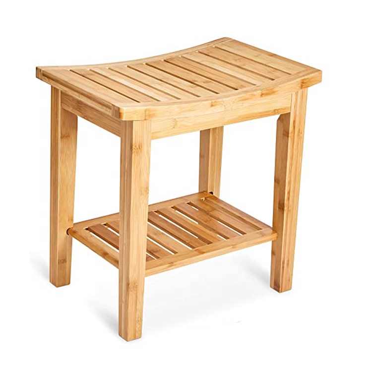 Durable Bamboo Shower Bench Seat Wood Shower Chair Bathroom Tub Bench, Small Wood Bench