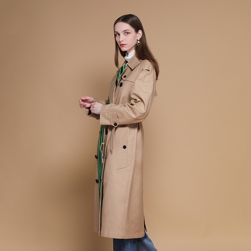 Huiquan classic custom design double breasted trench coat for woman camel woman trenchcoat