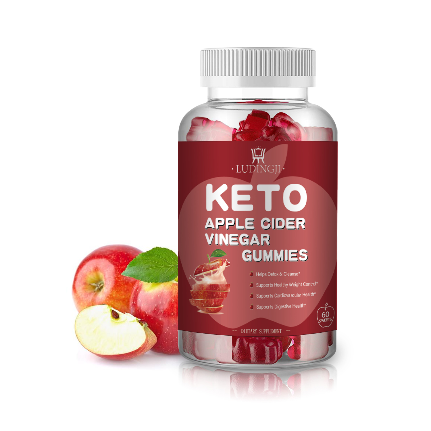 Фирменная марка Keto, мастики для уксуса яблочного сидра с мамой, 60 штук