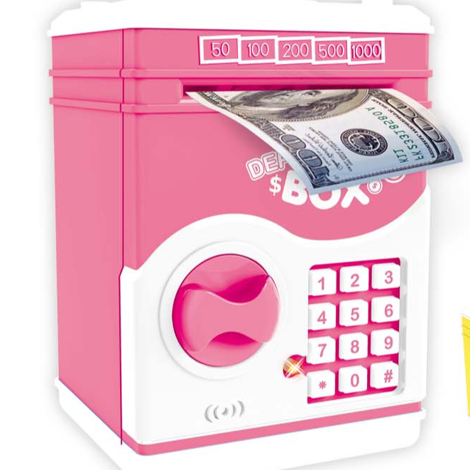 Safe Deposit Box Machine Kid Digital Counting Pink ATM Savings Bank Money Box For Kids Digital Coins Cash Saving Christmas Gift