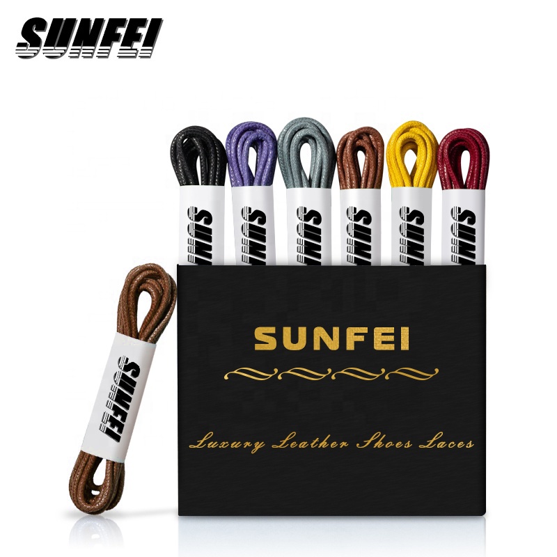 SunFei высококачественные круглые шнурки из 100% хлопка с воском, кожаные шнурки для обуви, шнурки для платьев, шнурки с пользовательским логотипом, упаковка в подарочную коробку