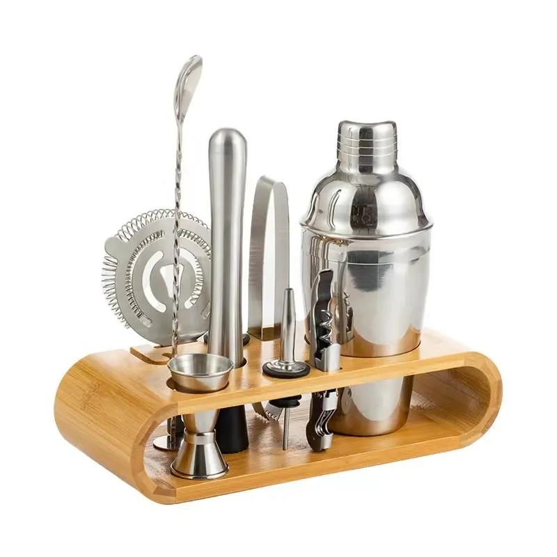 Luxury Bartending kit Stainless Steel Bar Tools Set of 10 pcs With the Stylish Bamboo Stand For Drinking