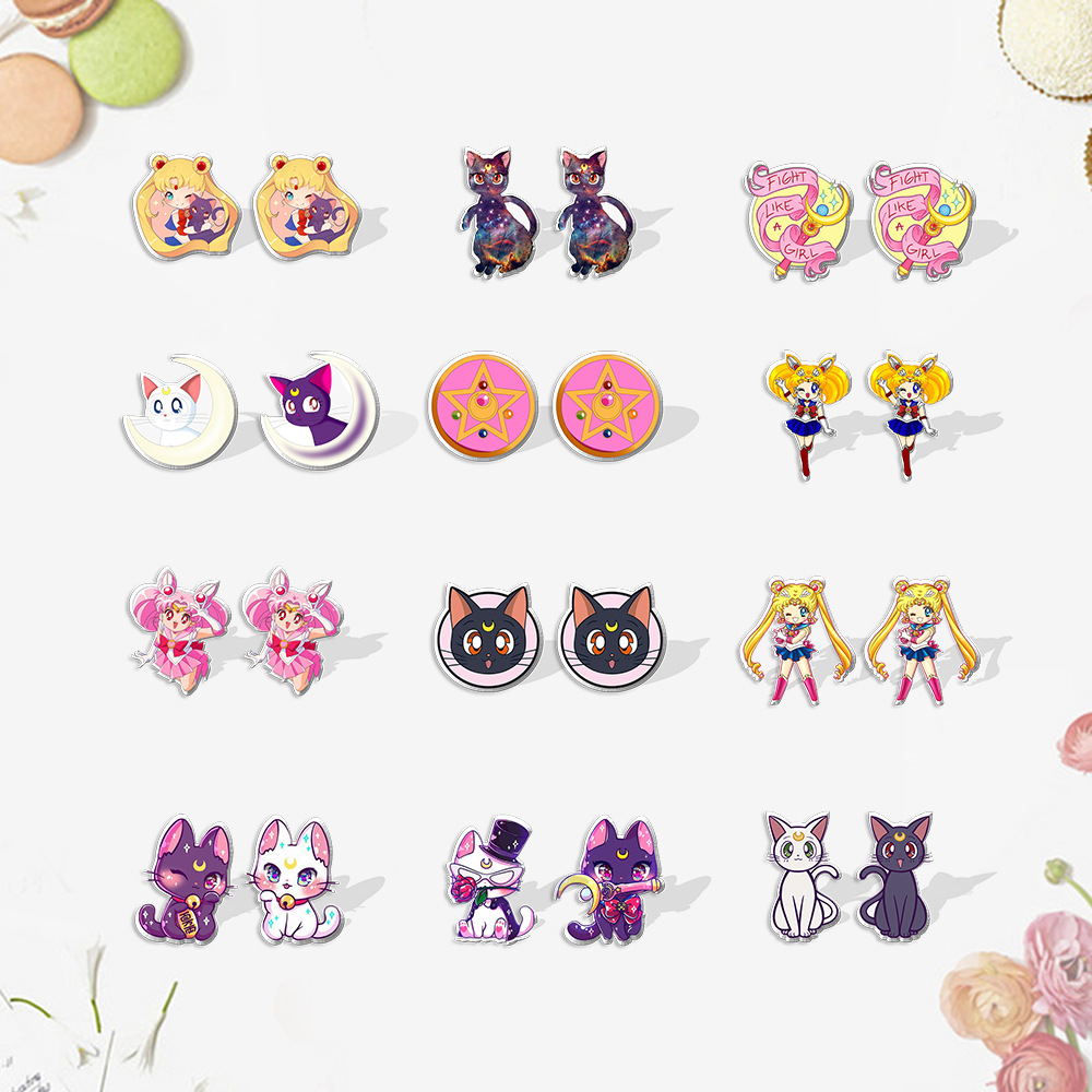 Cute Kawaii Resin Acrylic Ear Studs Trendy Anime sailor moon Earrings