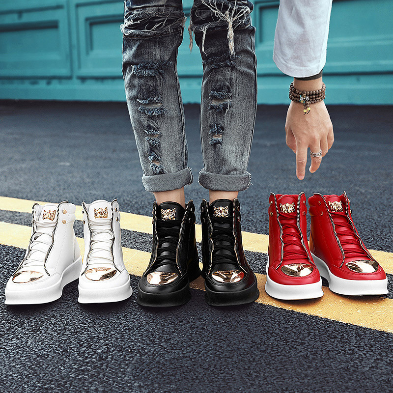 Wholesale Custom Fashion Metal Zipper Men's Shoes Korean Version Casual High-top Sneakers Thick-soled Sports Shoes