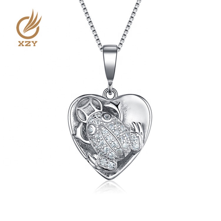 XZY custom 925 Серебро cz камень сердце кулон с лягушкой новый дизайн