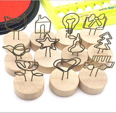 Rustic Wood Table Number Holders Stand Wooden Message Clip Decoration Metal Wire Photo Memo Clip