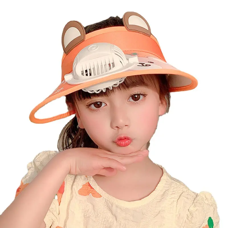 Children sun hat boys summer with fan empty top sun hat big brim girls outdoor seaside beach cool visor hat