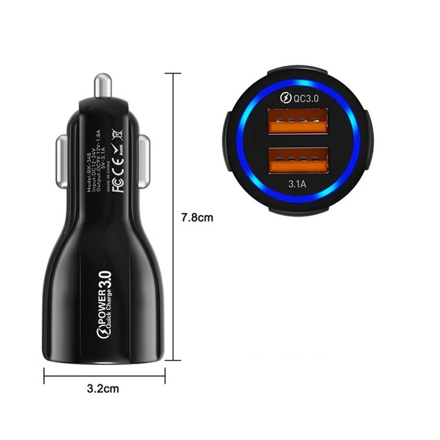 Автомобильные аксессуары для зарядки, 2 Usb-порта, 2 Usb-порта, светодиодный дисплей, 3,0 А, умное зарядное устройство для QC, автомобильное зарядное устройство