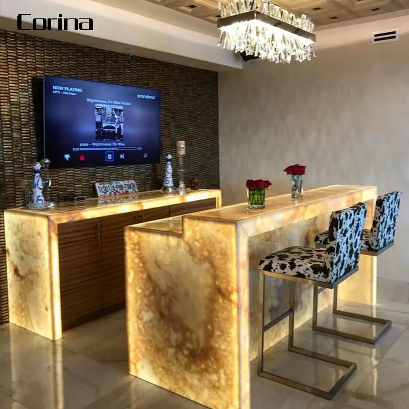 Custom Made High Quality Modern Design Style Restaurant Bar Counter translucent stone bar counter