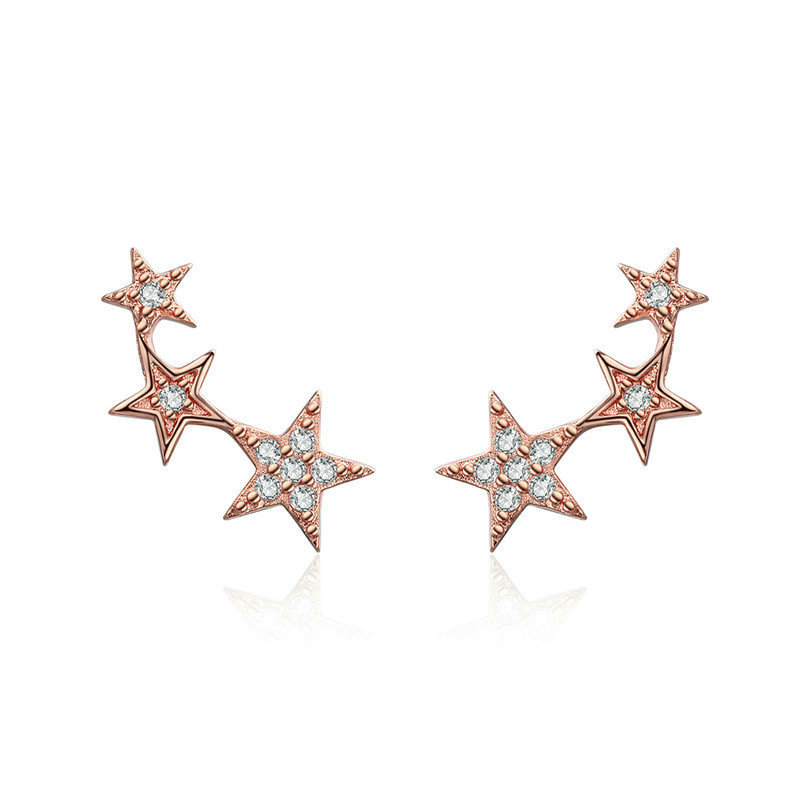 Fashion trendy star sterling silver women's stud earrings 925 diamond-plated rose gold earrings jewelry