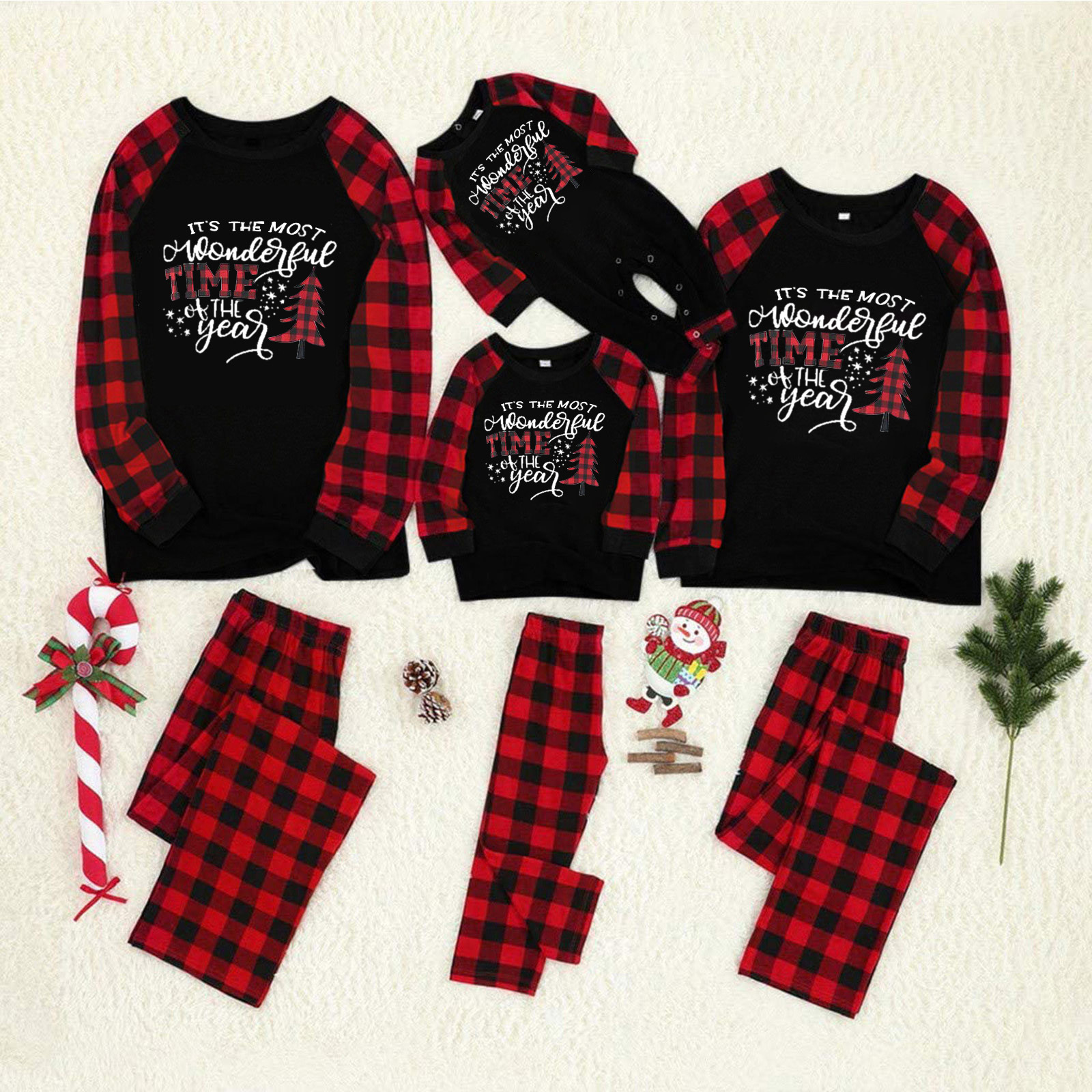 New Winter Family Matching Merry Christmas Colorful Lantern Pajamas Sets Family Look Matching Pajamas Pajama Sets