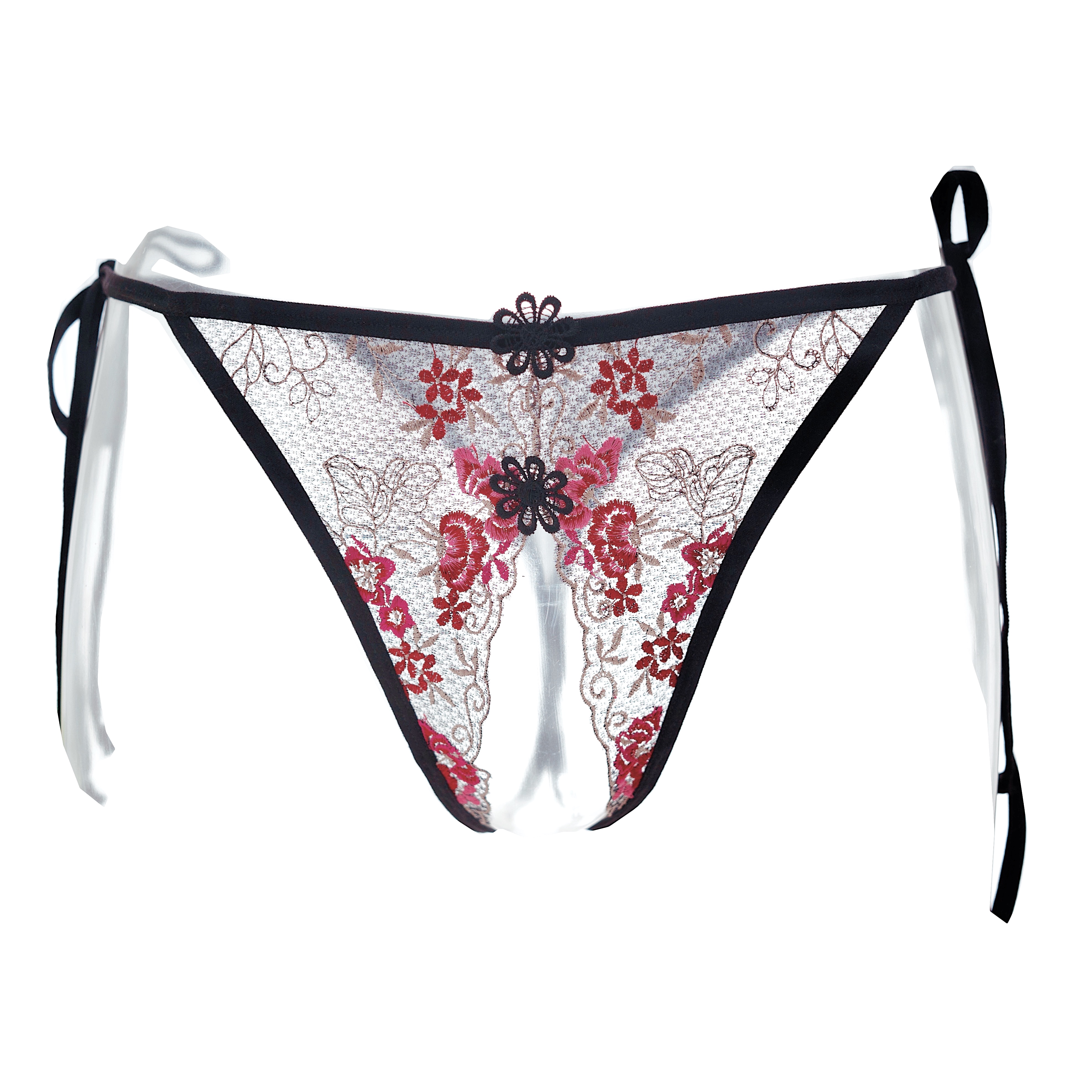 Black with floral bandage drawstring, transparent lace, emotional color, exquisite women's panties