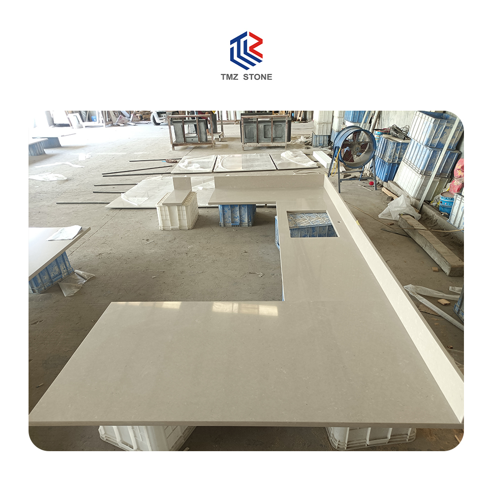 TMZ ODM/OEM quartz slabs factory price Quartzo Beige 4056 Fre ch Beige artificial quartz countertop for hotel