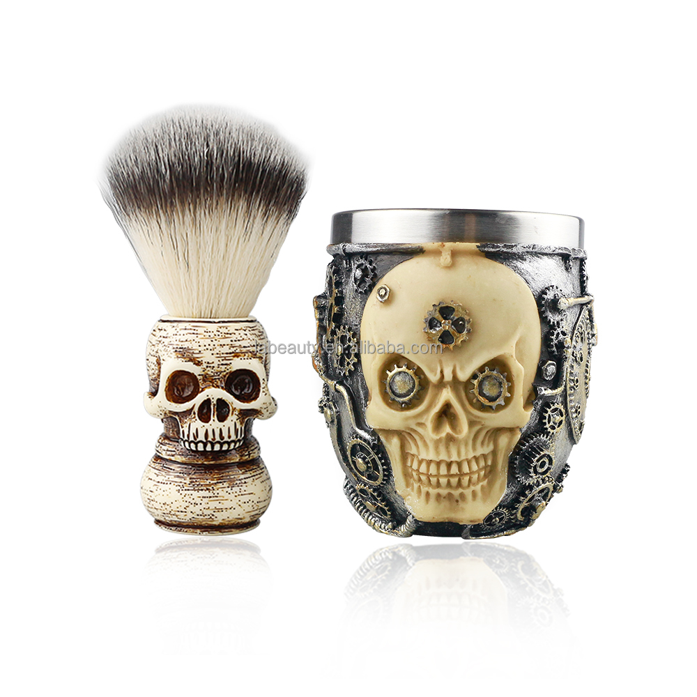 Hot Skull Beard Shaving Kit Beard Brush Skull Head Staless Steel Handle Badger Hair Fashion Men Shaving Brush and Armor Bowl