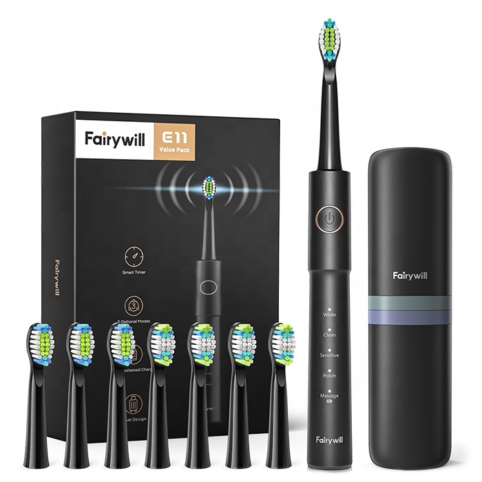 Fairywill FW E11 IPX7 из водонепроницаемого материала на очень чистки 5 режимов электрической цепи электрическая зубная щетка зубная щётка для мужчин и женщин