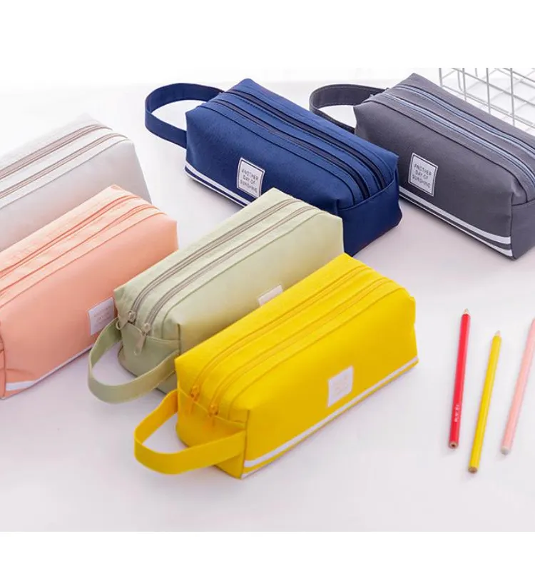 Wholesale custom color logo factory price pen bags zipper students canvas pencil bag