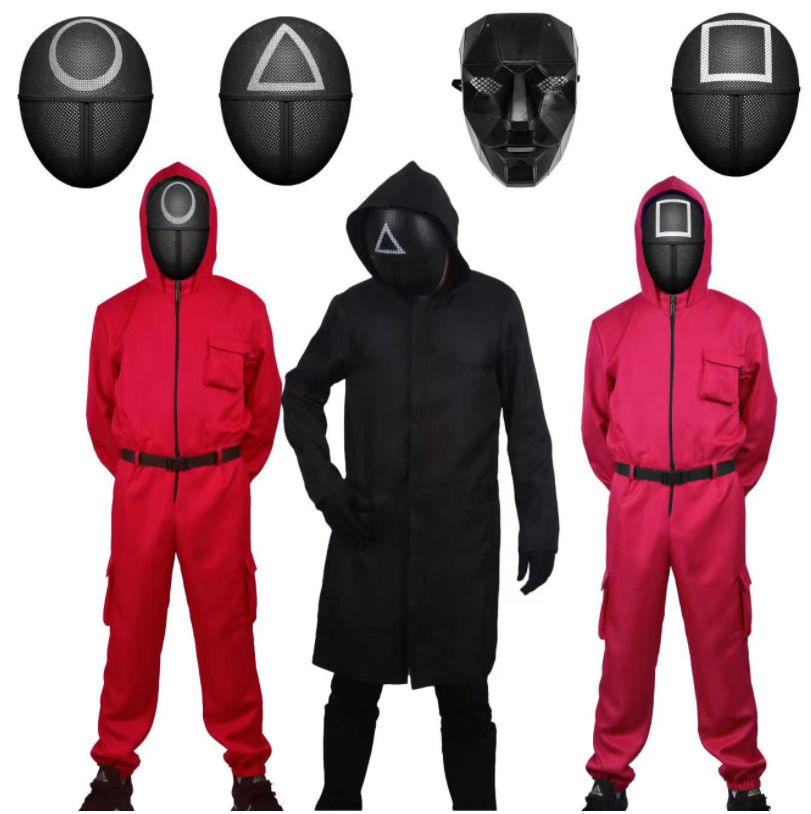 Ready Stock Squid game villain Red jumpsuit cosplay costume Halloween party Round movie Korean TV series cosplay clothes New
