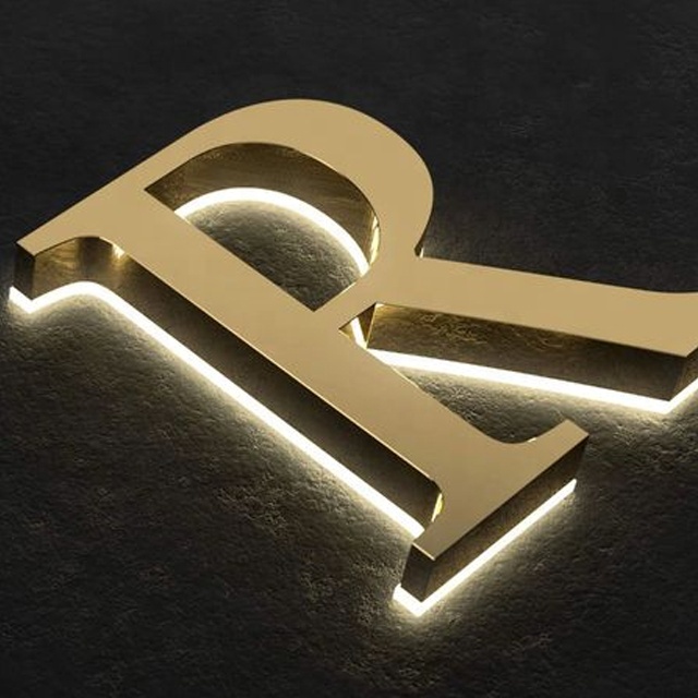 Factory Price 3d Wall Sign Backlit Gold Led Light Up Logo R Led Illuminated Channel Letters Signs For Business Shop