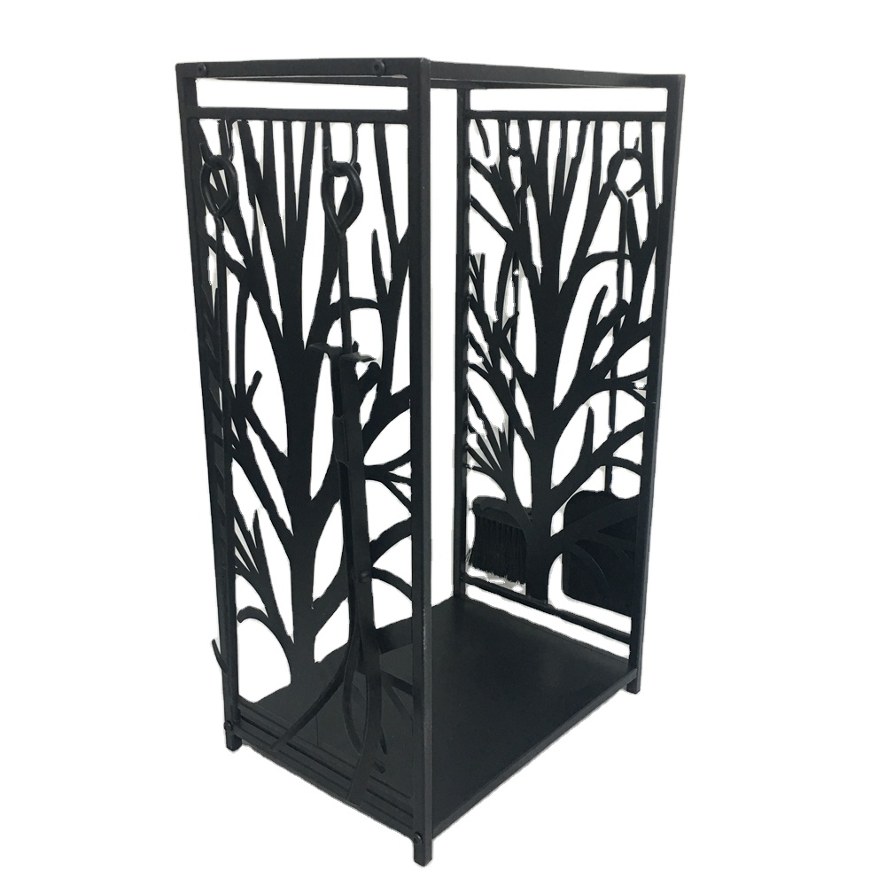 Black Steel Tubular Fire Wood Log Rack Indoor Outdoor Iron Metal Frame Fire Logs Fireplace
