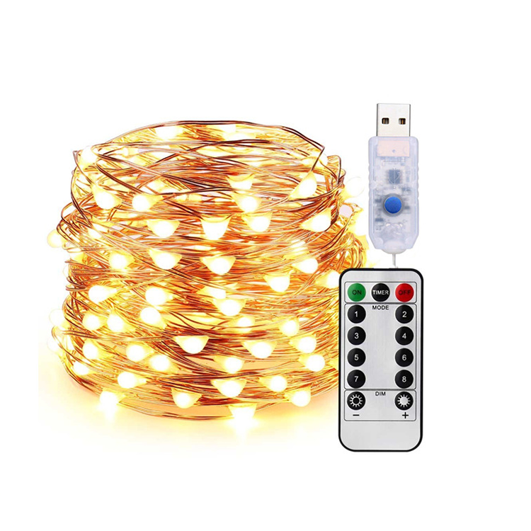 Waterproof Low Consumption High Energy 8 Functions With Remote Control Timer Copper Wire String Light