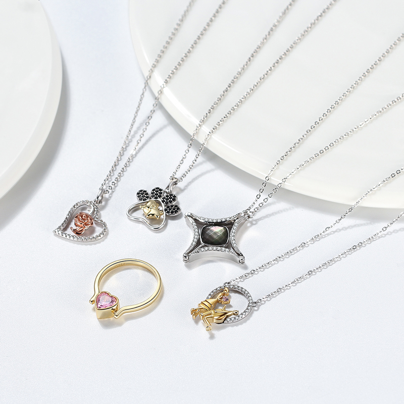 OEM Customized 925 Sterling Silver Cable Chain 3 Layers 14K Gold/Rhodium Plated Love Romantic Pendant Necklace