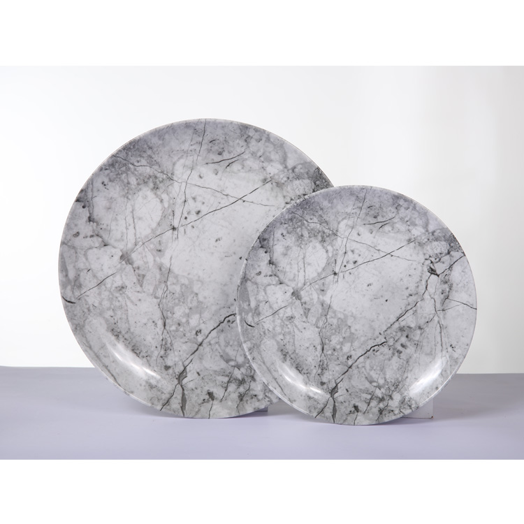 Milamine plate piring set два размера белые блюда для еды, Индивидуальные OEM ODM 13 "мраморная пластина для зарядного устройства меламиновая круглая