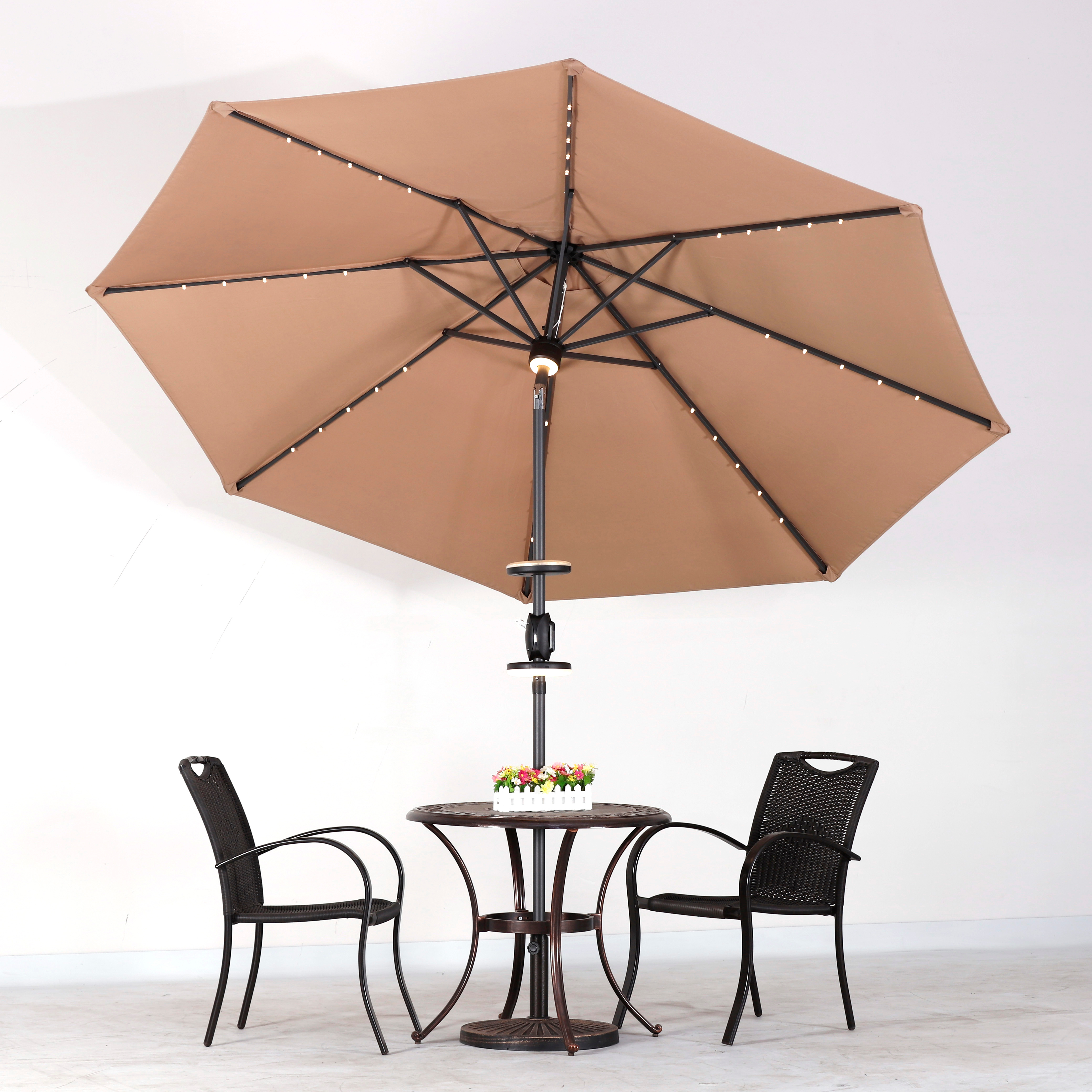 Outdoor Straight Patio Umbrella Balcony Patio Rainproof UV Resistant LED Patio Umbrella With Light