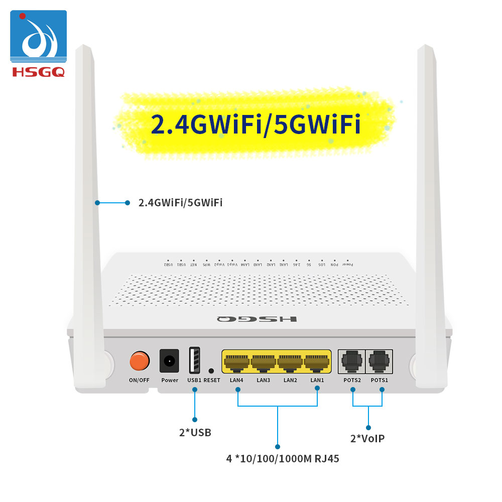HSGQ-X422W 4GE + 2VOIP + двухъядерный процессор Wi-Fi EPON GPON GEPON XPON ONU ONT Совместимость с HUAWEI ZTE OLT