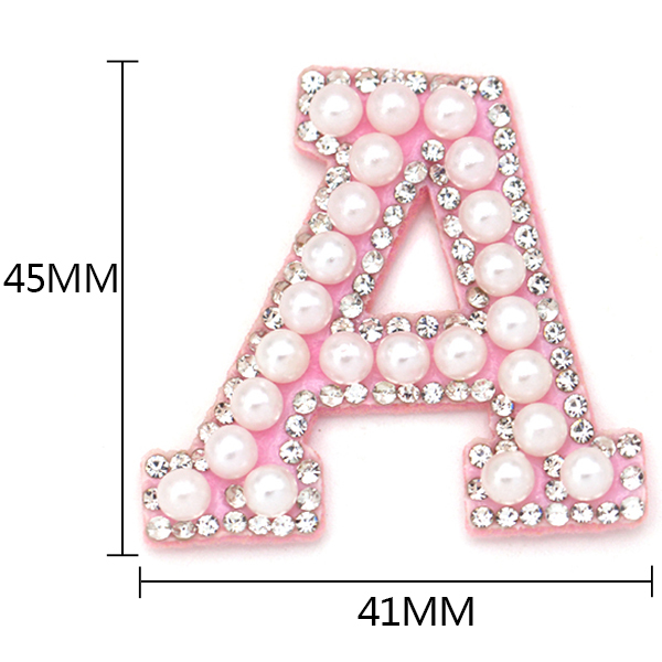 1Pcs Pink Bottom Pearl Letter Patches English Alphabet Rhinestone Patch Applique For Clothes Sew On Patches Stripe Badge DIYName