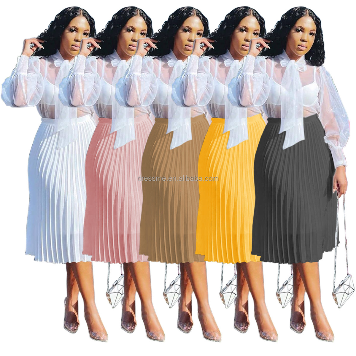 MT58-1177 2021 Autumn New Design High Waisted Fashion Long Chiffon Pleated Women Skirt loungewear