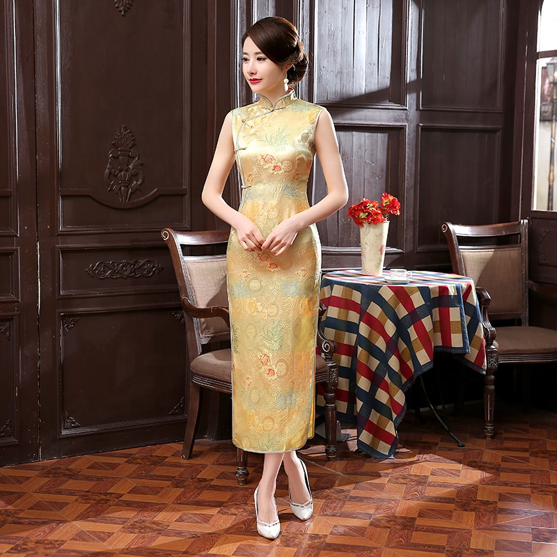 Китайский традиционный Qipao Последняя мода ретро без рукавов Длинные cheongsam платье плюс размеры Пром для женщин