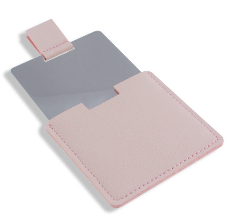 ready to ship pink color wholesale pocket compact mirror  beauty square shape pu cosmetic mirror hand held personalized