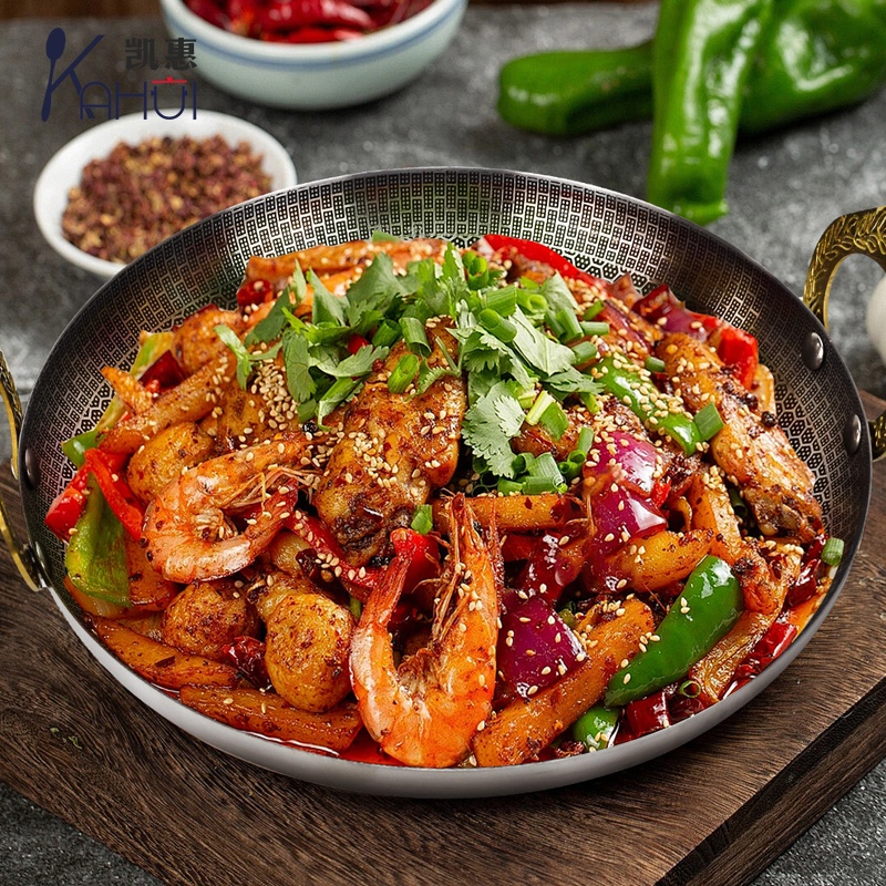 Non-Stick Honeycomb Fry Wok Pan Seafood Dish With Double Handles