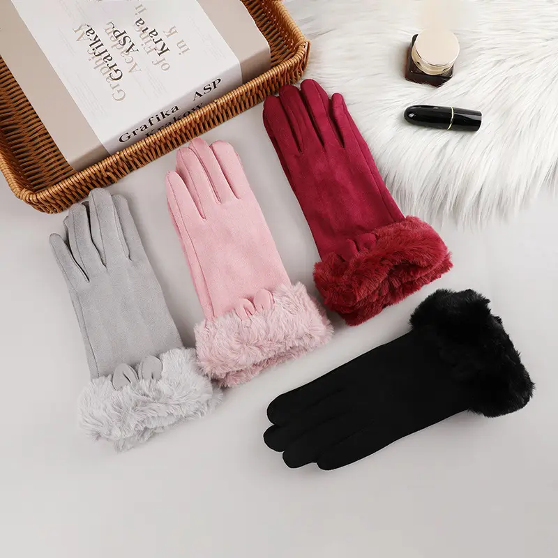 Wholesale Fashion Warm Windproof Outdoor Riding Gloves Elegant Solid Color Thick Heart Micro-touch Gloves Winter For Women