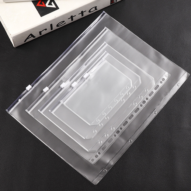 A4 A5 A6 A7 File Budget Binder Cash Pouch Clear Pocket 6Ring Zipper PVC Plastic Filling Pocket Folders