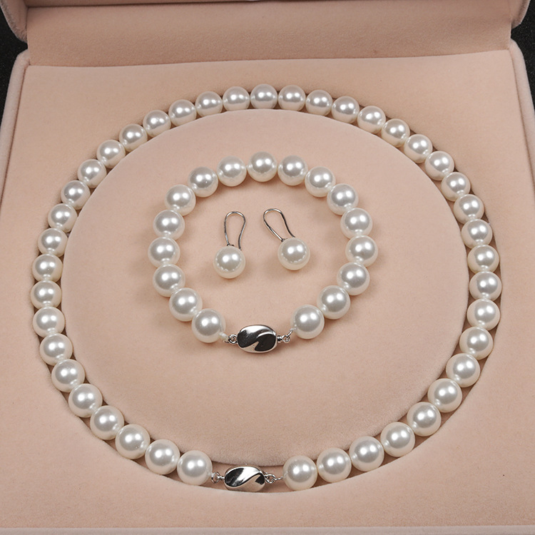 Trendy Korean design exquisite gift jewelry set cheap 3 color 10mm white 100% natural freshwater pearl necklace for women