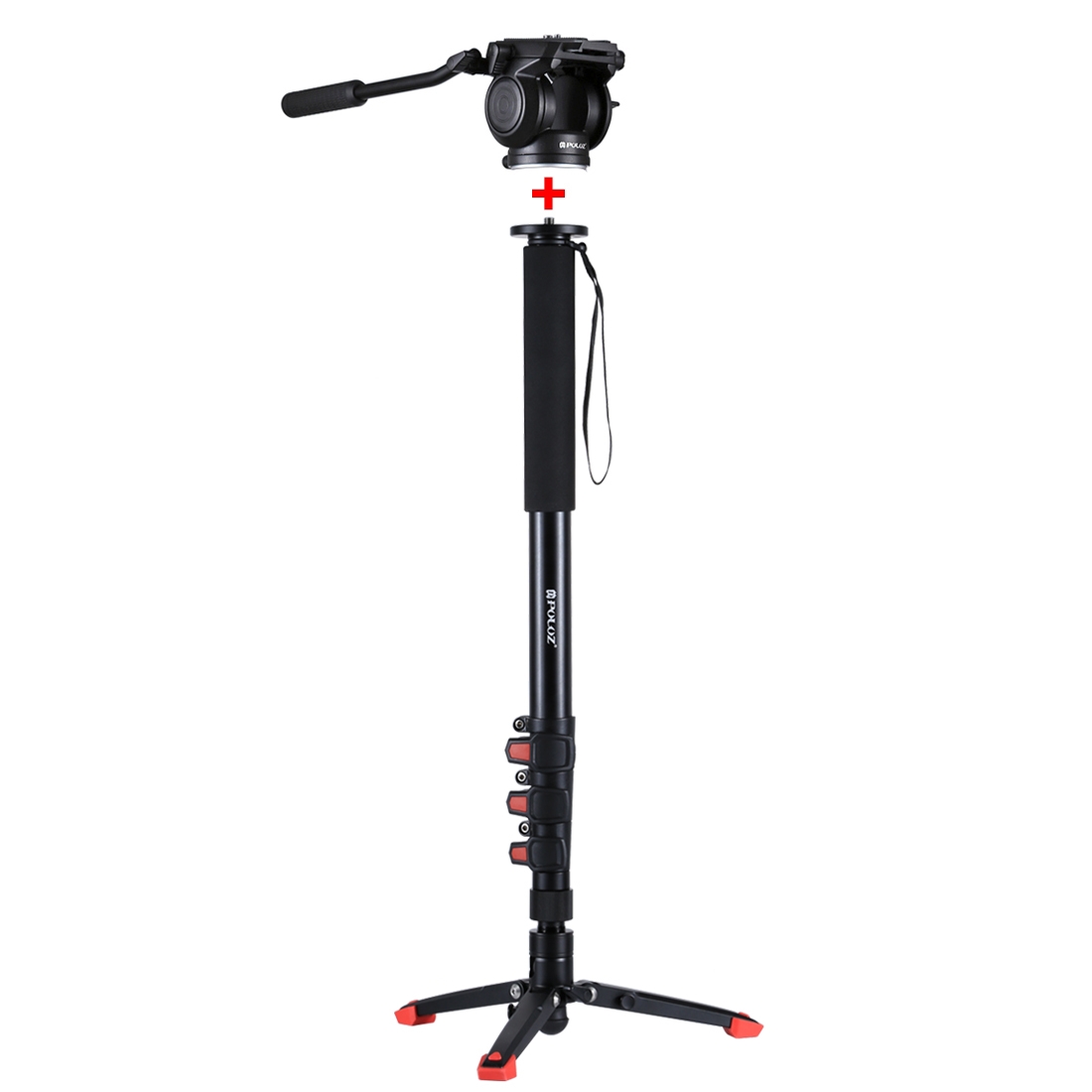 Factory Price PULUZ Flexible Four Section Telescopic Aluminum Alloy Self Standing Camera Monopod with Fluid Head