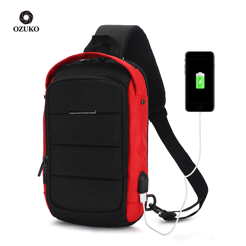 OZUKO новая сумка через плечо с Usb-разъемом, модные боковые сумки для мужчин, водонепроницаемая уличная нагрудная сумка