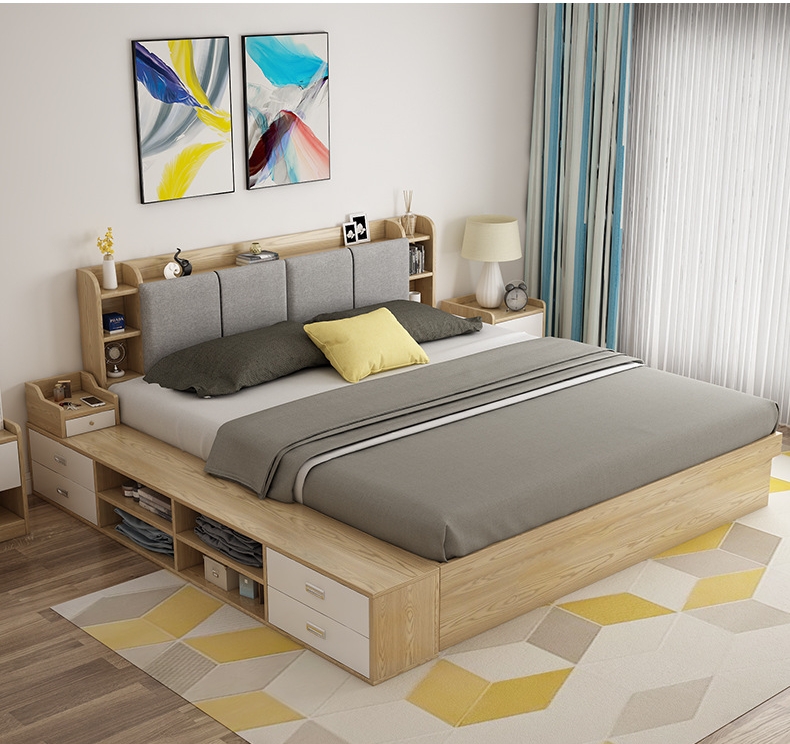 New Design Luxury Bedroom Furniture Modern King Size Wooden Bed With Storage