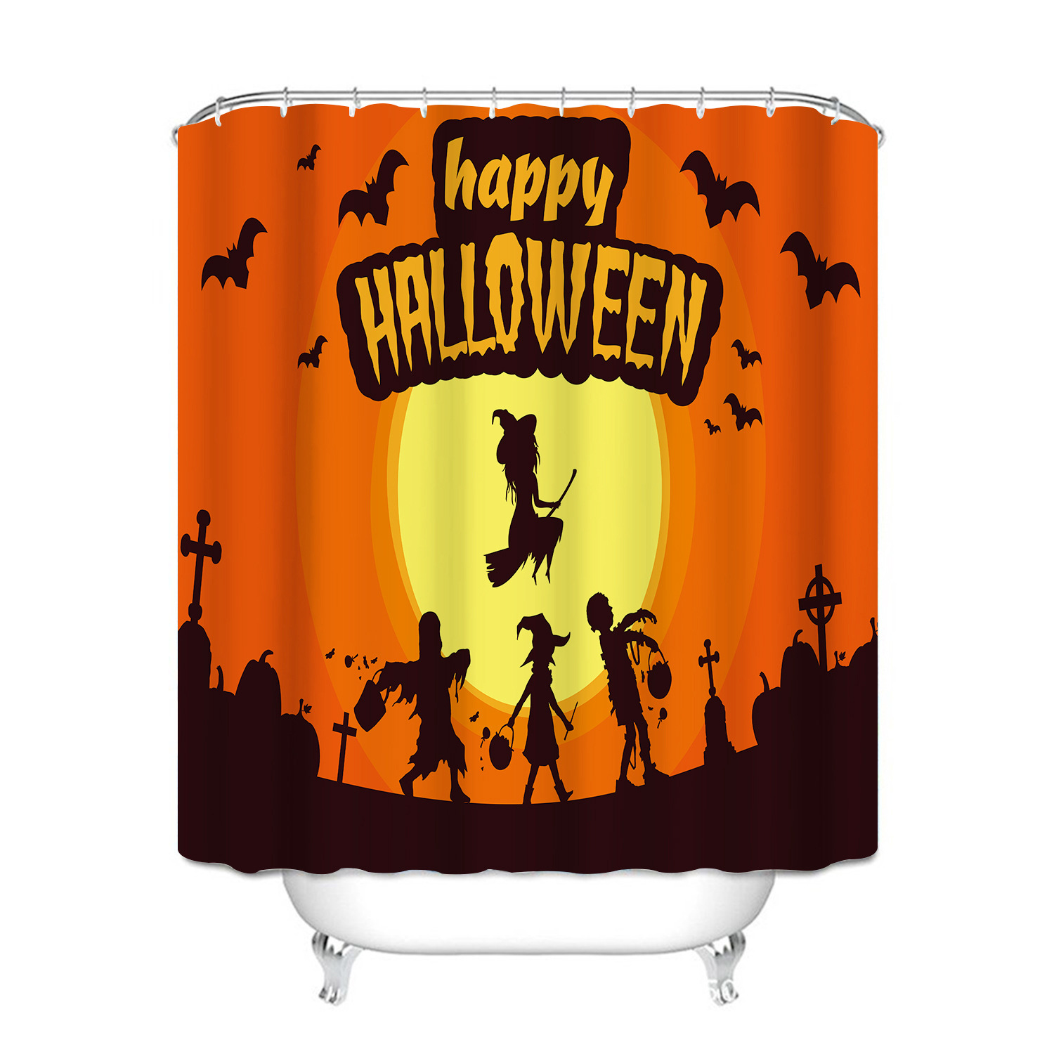 Happy Halloween Shower Curtains Funny Cartoon Childrens Holiday Decor Bathroom