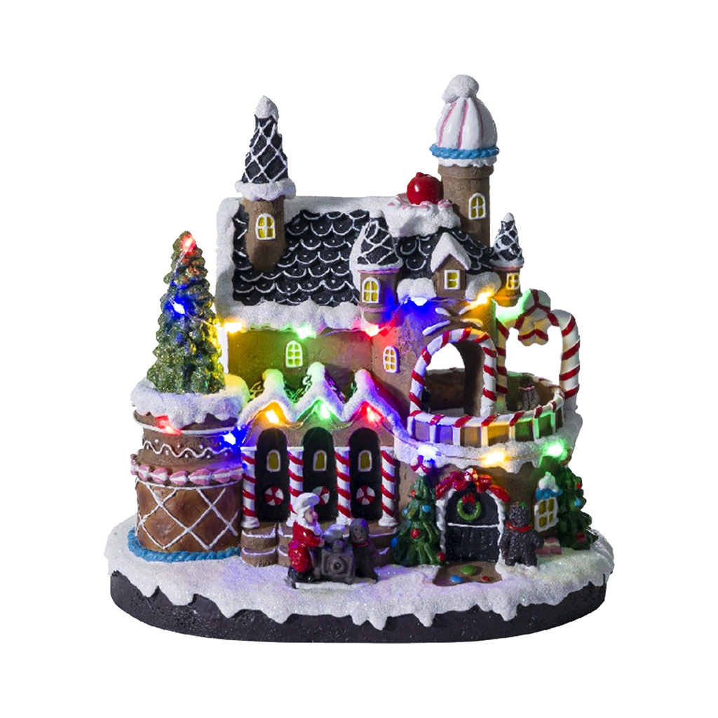 Cheap Price Custom Style Christmas Gingerbread Santa House Scene Resin Village Artificial Model Style Light and Music Handwork