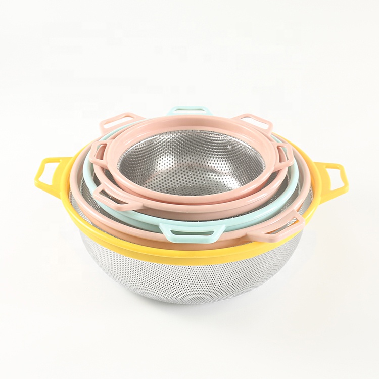 Wholesale Strainer Stainless Steel Bowl Colander Kitchen Food Mesh Strainer with Handle and Legs for Pasta Fruits Noodles