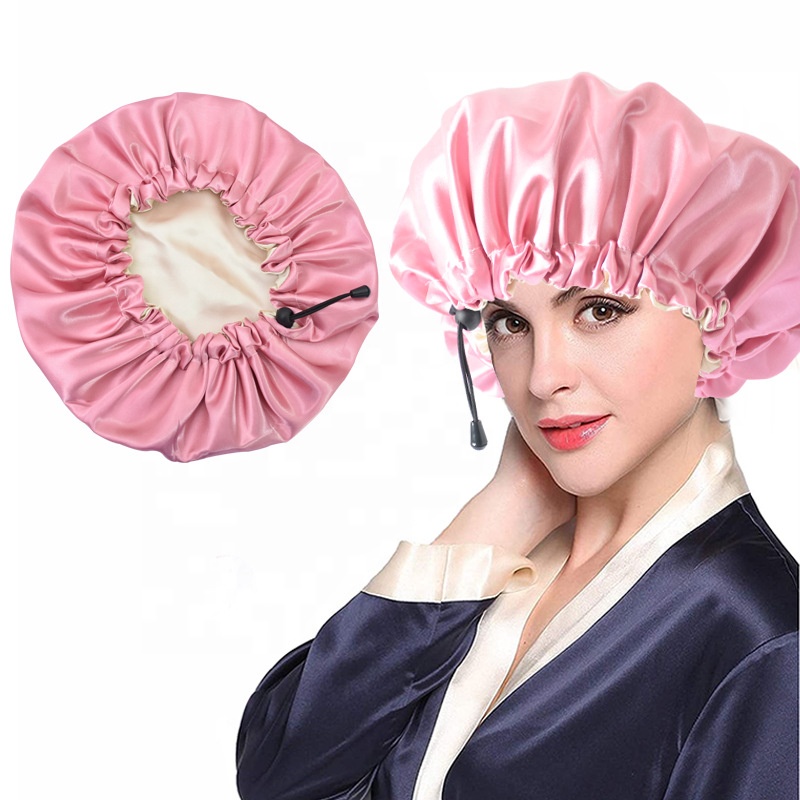 Wholesale Double Side Night Cap Adjustable Women's Soft Silk stain shower cap