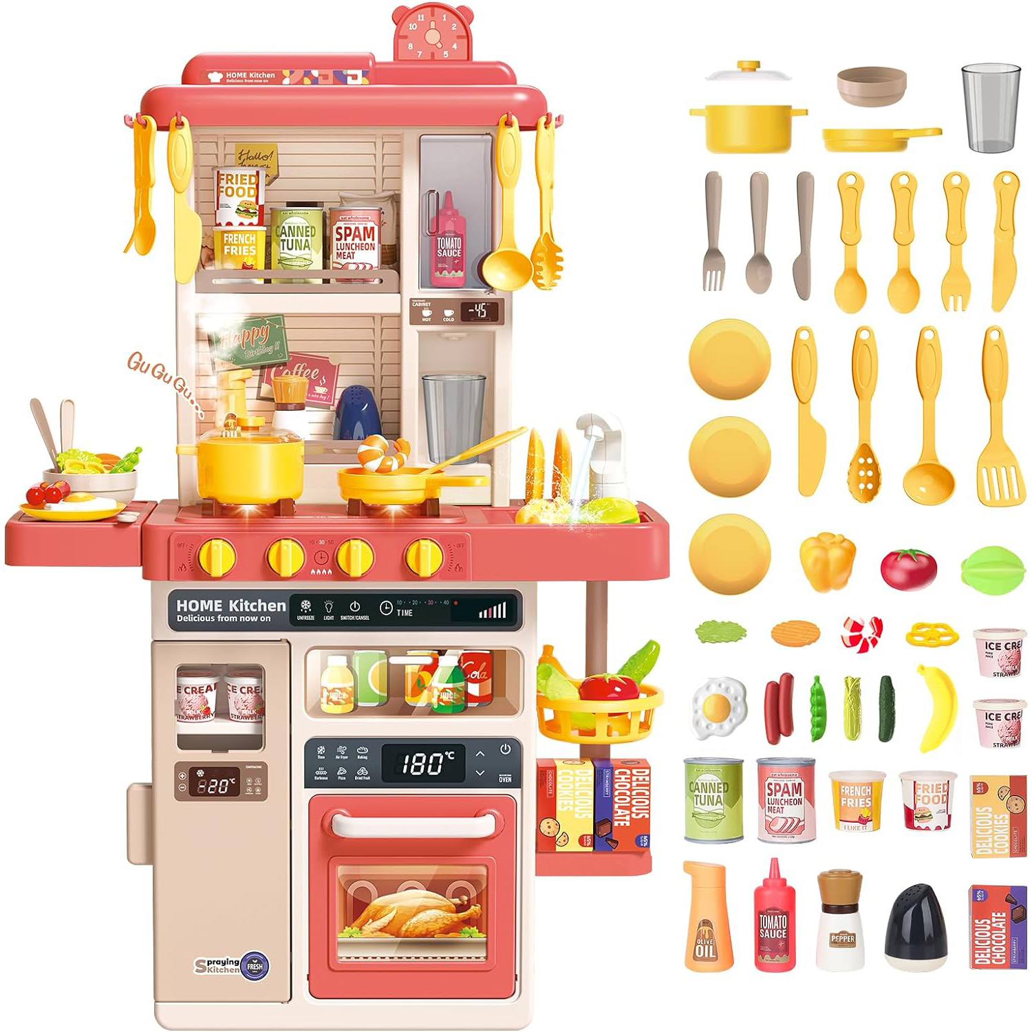 With Sounds Spray 50PCS Pretend Play Kitchen Toys Set for Kids Boys Girls Cooking Accessories Toys Kitchen Play House Toy