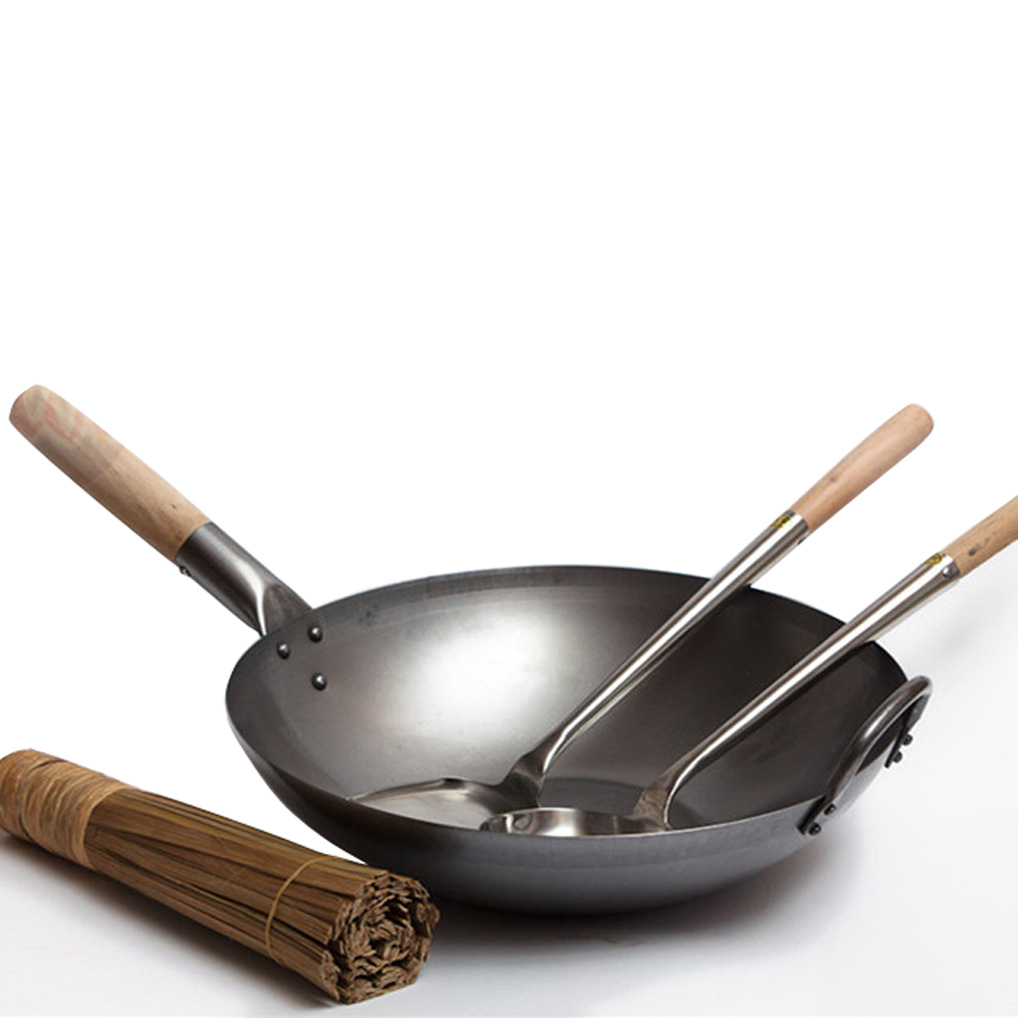 14 inch Mild Steel Round Bottom Wok- Traditional design two handle wok set