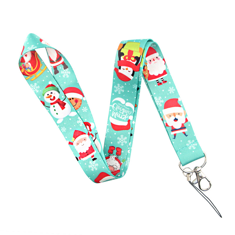 New Design Cartoon Santa Cute Elk Snowman Print Phone Webbing Lanyard