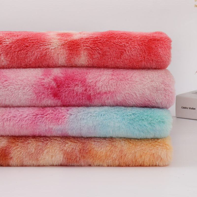 Wholesale 100% Polyester Tie Dye Plush Fabric Faux Rabbit Fur Fabric For Coat