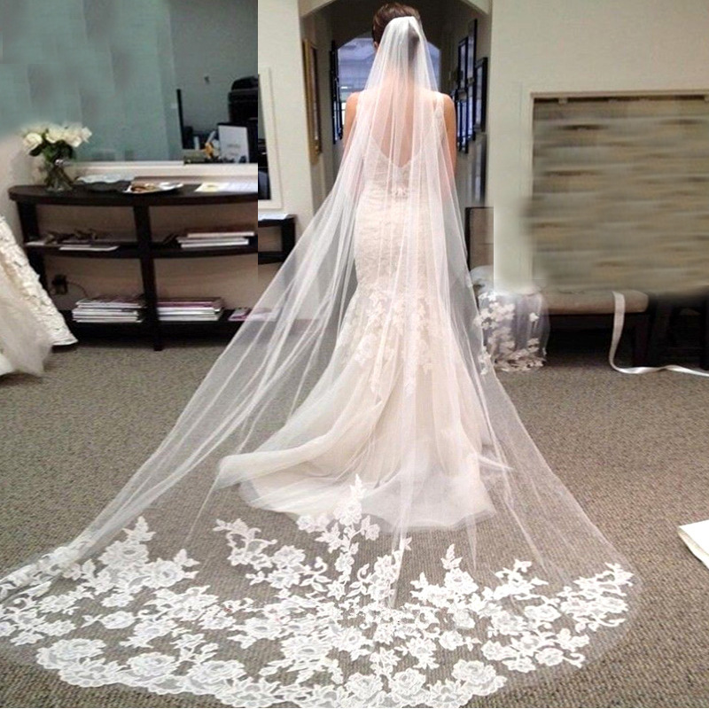 S395 2021 3M Long White/Ivory Lace wholesale luxury design lace bride wedding veil